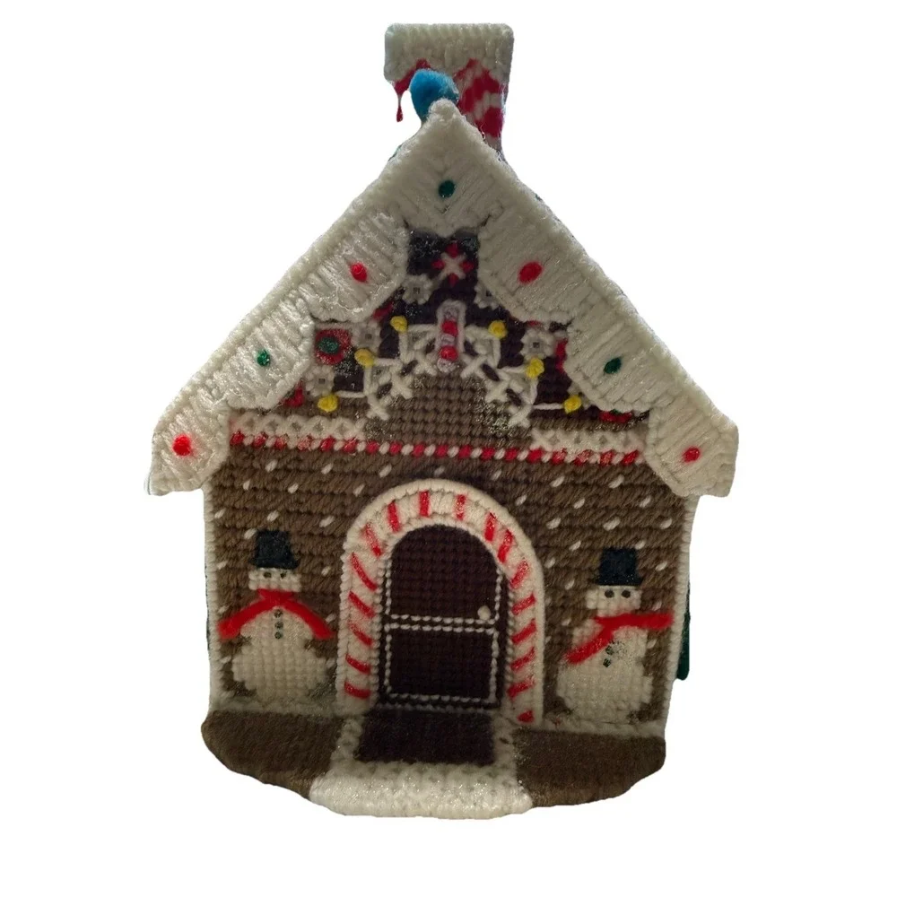 Vintage Handmade Plastic Canvas Needlepoint‎ Christmas House Gingerbread Decor